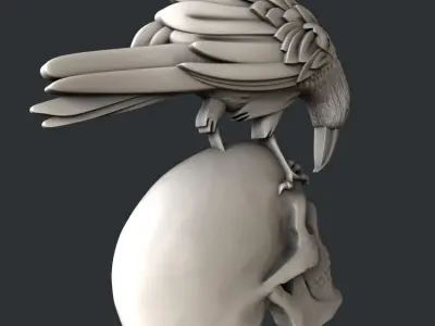 3d STL models for CNC raven skull 3D model