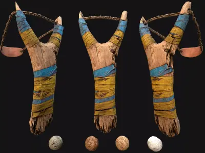 Medieval Wooden Slingshot  Low-poly 3D model