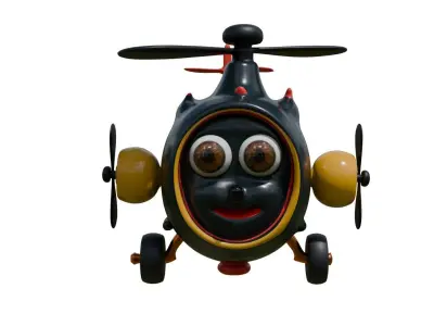 Cute Cartoon Helicopter Character Fully Rigged Low-poly 3D model