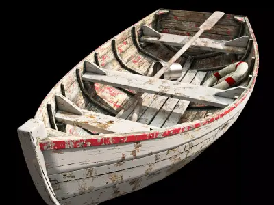 Old wooden painted boat 3D model