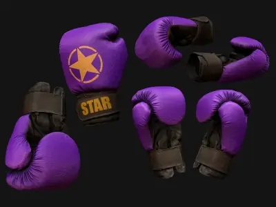Boxing Gloves Purple Star Low-poly 3D model