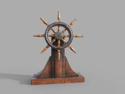 Steering wheel for a sea ship and a bell Wheel 3D model Low-poly 3D model