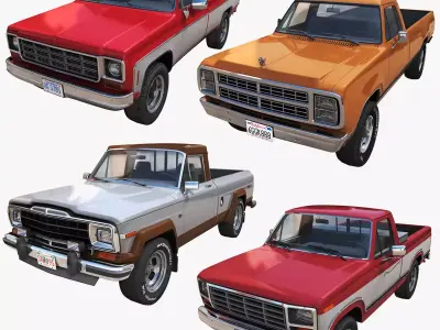 80s American pickup trucks 3D Model Pack