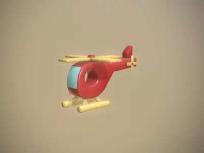 Wooden Toy Helicopter low poly game ready Low-poly 3D model
