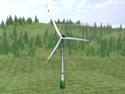 Wind turbine E1 H-132 RD 172 m with animation Low-poly 3D model