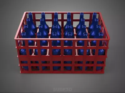 RED BOTTLE CARRIER PLASTIC CRATE BOX CONTAINER STORAGE RACK TRAY 3D model