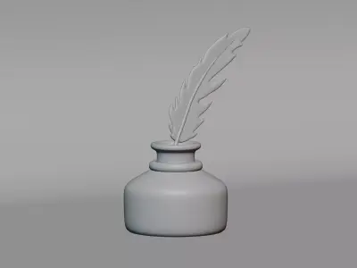 Quill Pen with Inkwell Low-poly 3D model