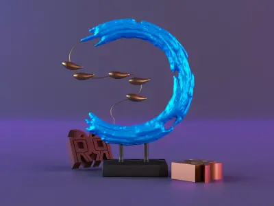 Wave and fish decor sculpture 3 PART 3D print model