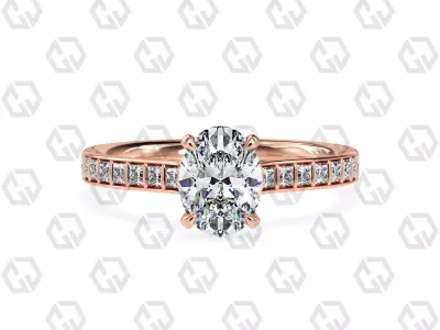 Ring 76 Oval Shape and princess on shanks with Gems 3D print model