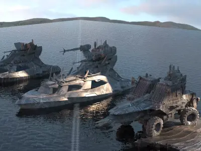 Warlord Cruise ships and tank 3D model