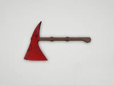 Game asset Fiery Red Spotted Battle Axe 3D model