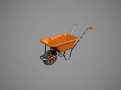 Orange Wheelbarrow Low-poly 3D model