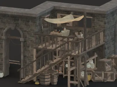 medieval market Low-poly 3D model