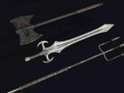 Barbarian Weapon Set Low-poly 3D model