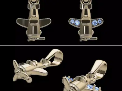 Dainty Airplane Pendant Set with Diamonds 3D print model