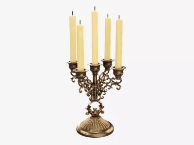 Candlestick with candles antique 04 3D model