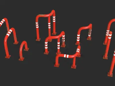 Red Fence Protector Pack Low-poly 3D model