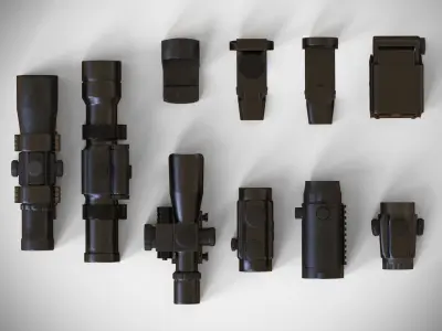 Sight Attachments Pack - Optical - Scope - Reflex - Holographic Low-poly 3D model