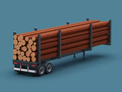 Cartoon Stylized  Semi Trailer with Logs Low-poly 3D model