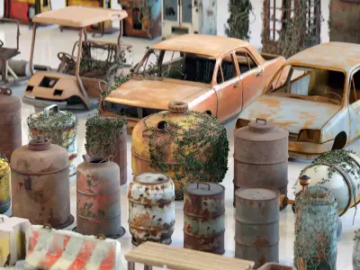 Post-Apocalyptic Junkyard Rusty Gas Station Props Pack  Low-poly 3D model