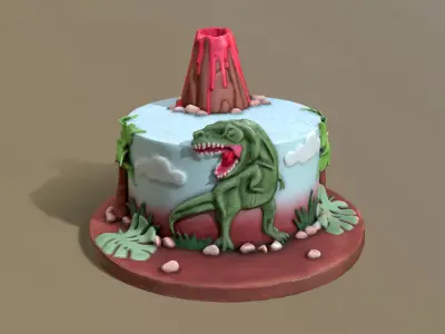 T-Rex Dinosaur Volcano Cake 3D model