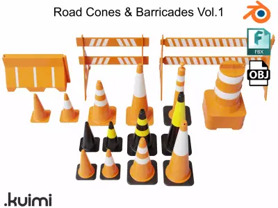 Road Cones and Barricades Vol 1 3D Model Pack