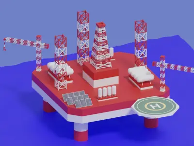Cartoon Offshore Oil Platform 3D model