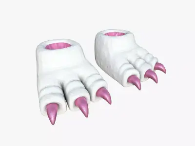 Slippers G09 White Pink Dino Paw - Costume Character Design Low-poly 3D model