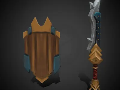 Stylized Sword and Shield Weapons Game-Ready Low-Poly Low-poly 3D model
