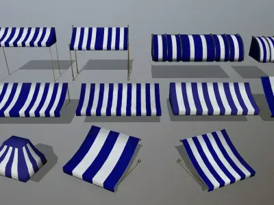 awning striped tent Low-poly 3D model