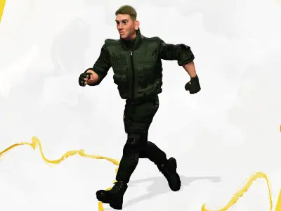 Character in military uniform artistic realism Low-poly 3D model