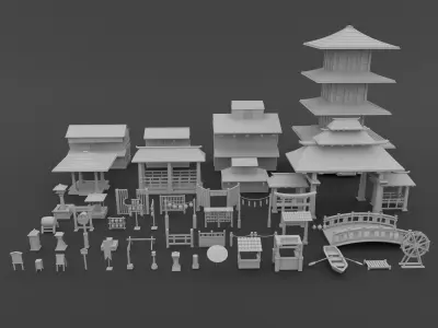 Japanese Village Advanced Pack Low-poly 3D model