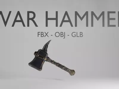 Fantasy War Hammer 3D Model - Medieval Weapon - FBX OBJ GLB 3D model