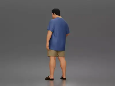 asian man character walking pose in tshirt shorts sandals outfit 3D print model