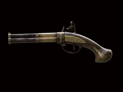3 Barrel Flintlock Pistol 3D model