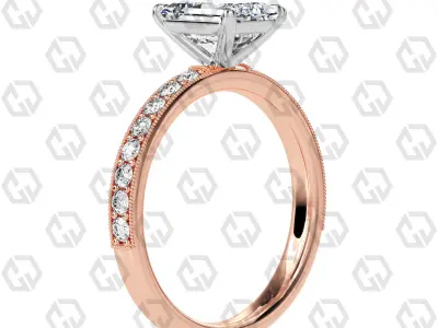 Ring 63 Emerald Shape milgrain pave set ring with Gems 3D print model
