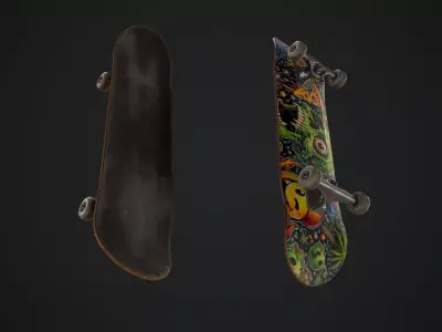 Skateboard GameReady PBR Prop Unity or Unreal Engine Low-poly 3D model