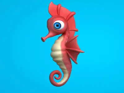 Beautiful cartoon seahorse 3D model