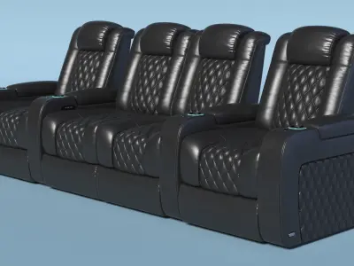 Home Theater Seating Row of 4 Pieces Black 3D model