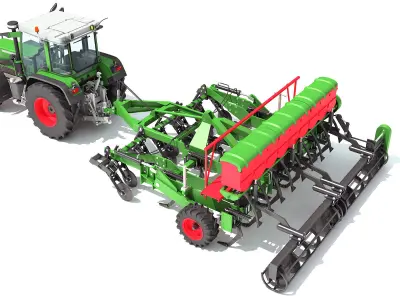 Tractor with Seed Drill 3D model buy
