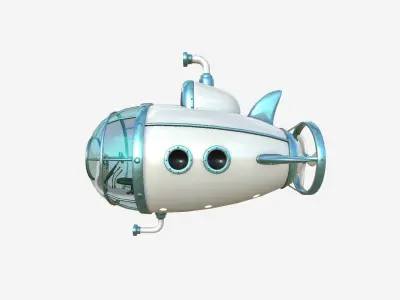 Submarine Cartoon A10 White Blue - Sub Watercraft Vehicle Low-poly 3D model