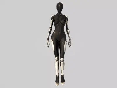 Sleek Black Female Cybernetic Android Low-poly 3D model