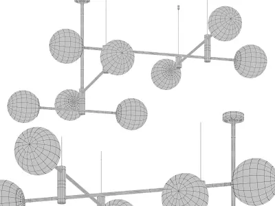 Chandelier With Glass Shades On GAP Rods  3D model