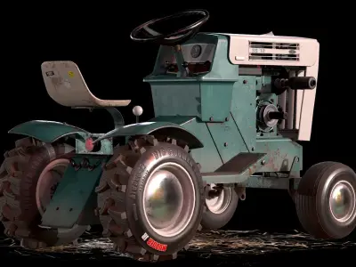 Vintage Lawn Tractor Low-poly 3D model