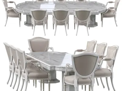 Classic dining chair and marble table 3D model