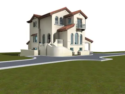 Villa house on grassy field 3D model