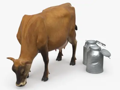 Mini Cow and Milk Bucket 3D model