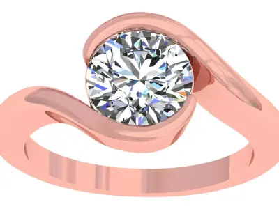 Round Stone Bypass Ring 3D print model