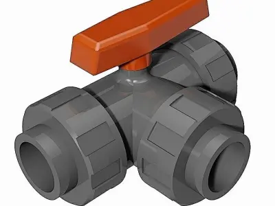 PVC Three-way Ball Valves - Socket Ends Free 3D model