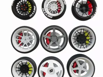 PACK-WHEEL   RIMS  TIRES Free 3D model
